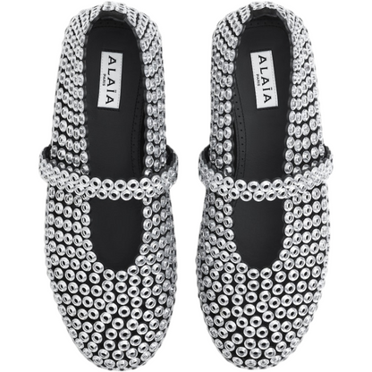 Alaïa Suede Glass-Embellished Ballet Flats